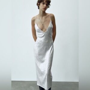 Zara SEQUIN MIDI DRESS. Silver. Size XS. New with Tags.